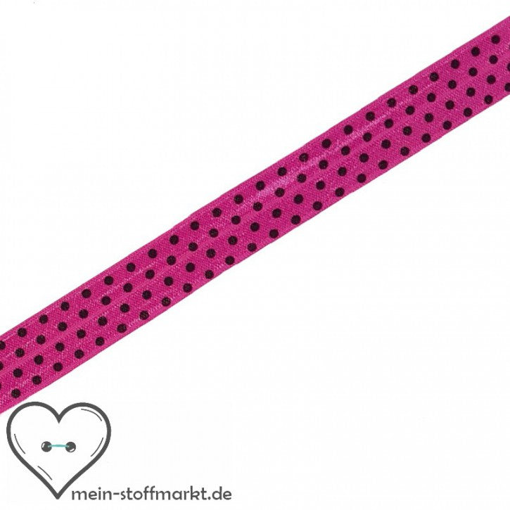 2m Elastisches Einfassband - Faltgummi - Falzgummi Punkte Pink