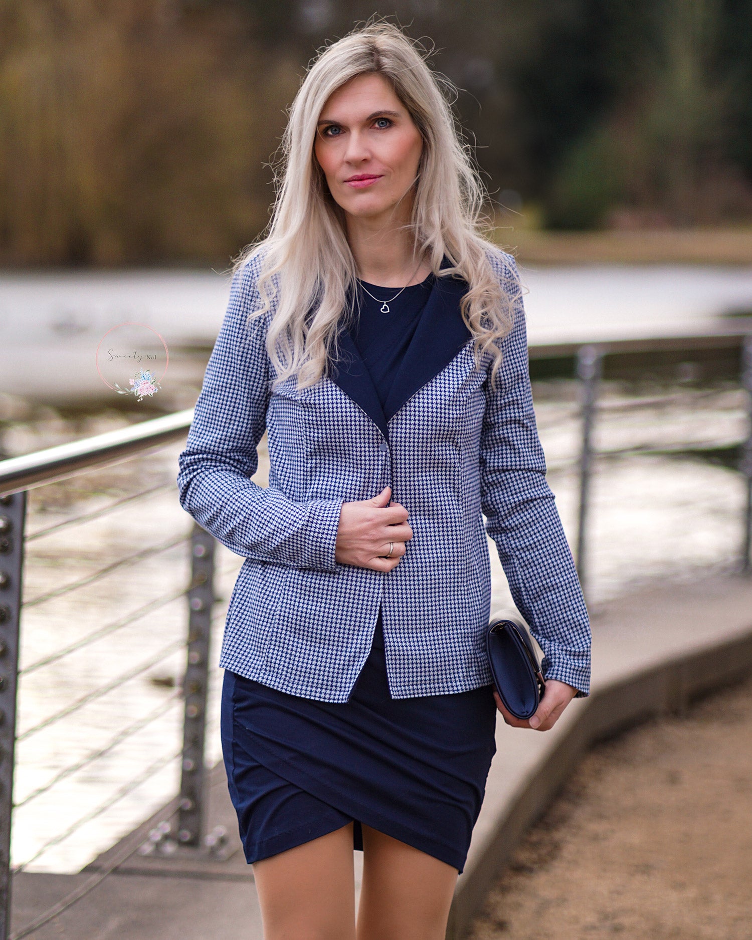 Jacquardjersey "Hahnentritt" Baumwolle Marine