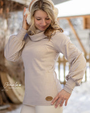 Reststücke - Jacquardjersey "Hahnentritt" Baumwolle Sand