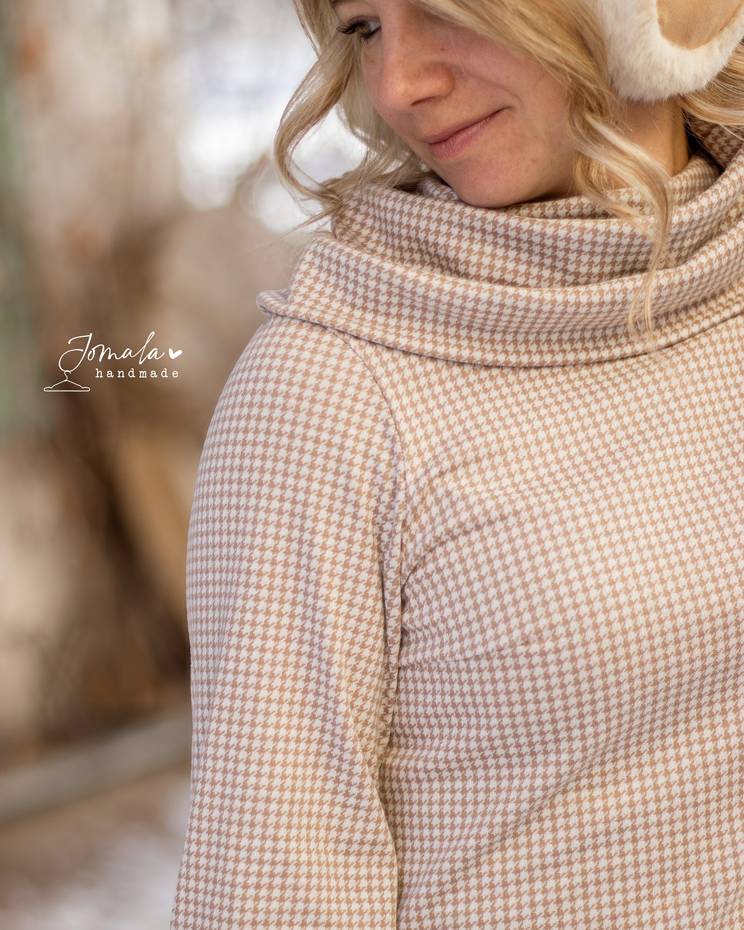 Reststücke - Jacquardjersey "Hahnentritt" Baumwolle Sand