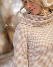 Reststücke - Jacquardjersey "Hahnentritt" Baumwolle Sand