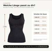 Schwarzes Silhouettea Shapewear-Top mit Maßangaben zur Länge von Schulter bis Saum für die Größen 38 bis 46